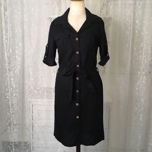 Black Cargo Linen Dress